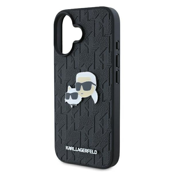 Étui pour Apple iPhone 16 Plus, Karl Lagerfeld, Monogramme Karl & Têtes de Choupette, Noir