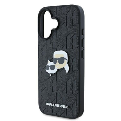 Étui pour Apple iPhone 16 Plus, Karl Lagerfeld, Monogramme Karl & Têtes de Choupette, Noir