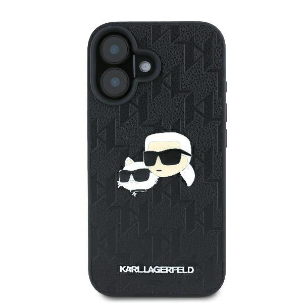 Étui pour Apple iPhone 16 Plus, Karl Lagerfeld, Monogramme Karl & Têtes de Choupette, Noir