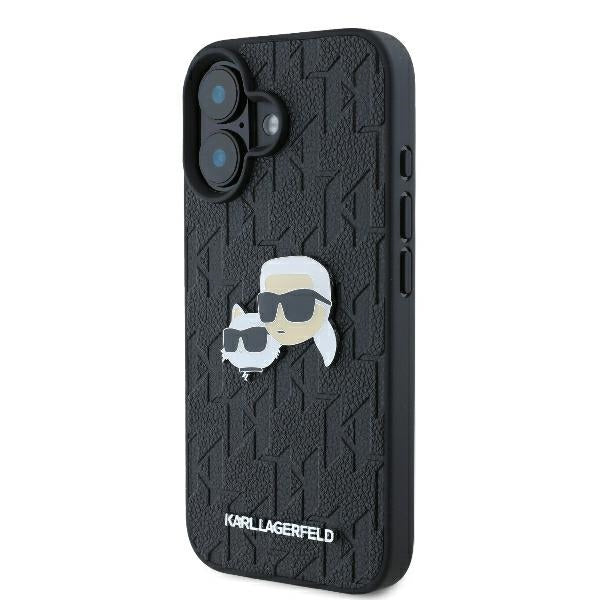 Étui pour Apple iPhone 16 Plus, Karl Lagerfeld, Monogramme Karl & Têtes de Choupette, Noir
