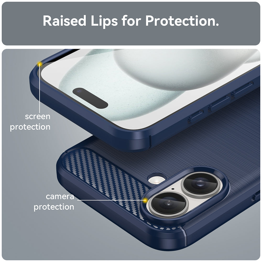 Coque pour Apple iPhone 16 Plus, Techsuit, Carbone, Bleue