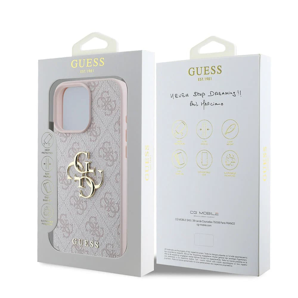Étui pour Apple iPhone 16 Pro, Guess, 4G Big Logo, Rose