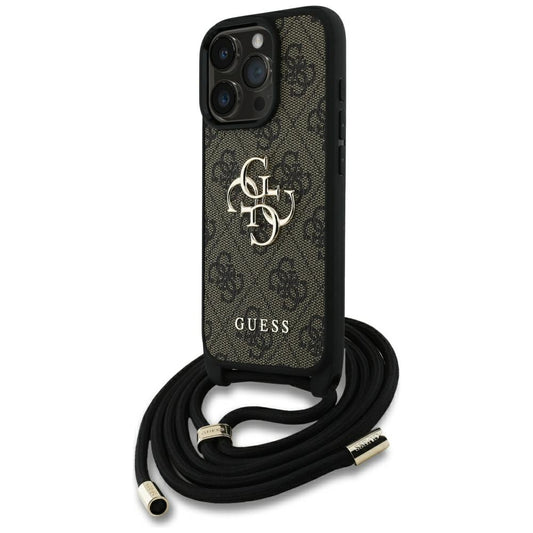 Étui pour Apple iPhone 16 Pro, Guess, 4G CBDY Grand Logo avec Bandoulière, Marron