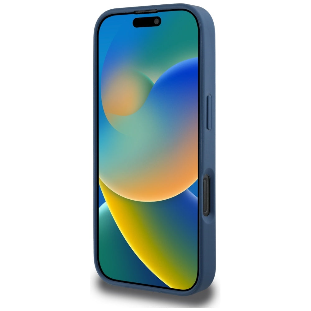 Étui pour Apple iPhone 16 Pro, Guess, 4G Grained Roses Big Logo, Bleu