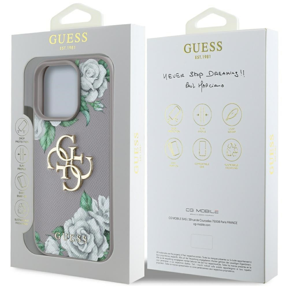 Étui pour Apple iPhone 16 Pro, Guess, 4G Grained Roses Big Logo, Violet