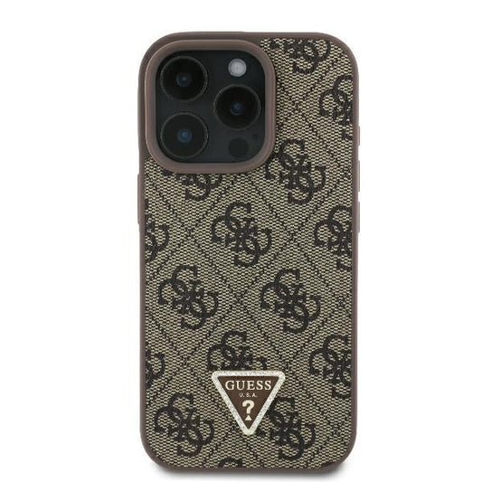 Étui pour Apple iPhone 16 Pro, Guess, 4G Triangle Strass, Marron