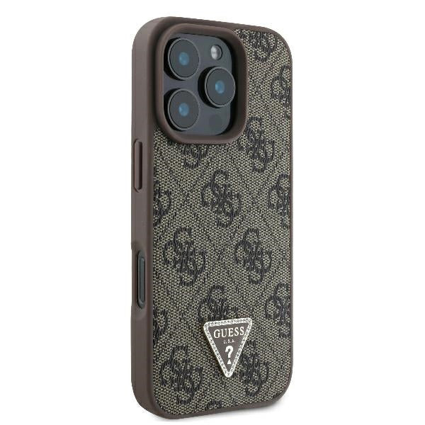 Étui pour Apple iPhone 16 Pro, Guess, 4G Triangle Strass, Marron