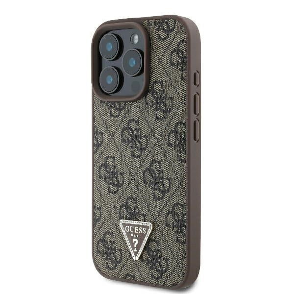 Étui pour Apple iPhone 16 Pro, Guess, 4G Triangle Strass, Marron