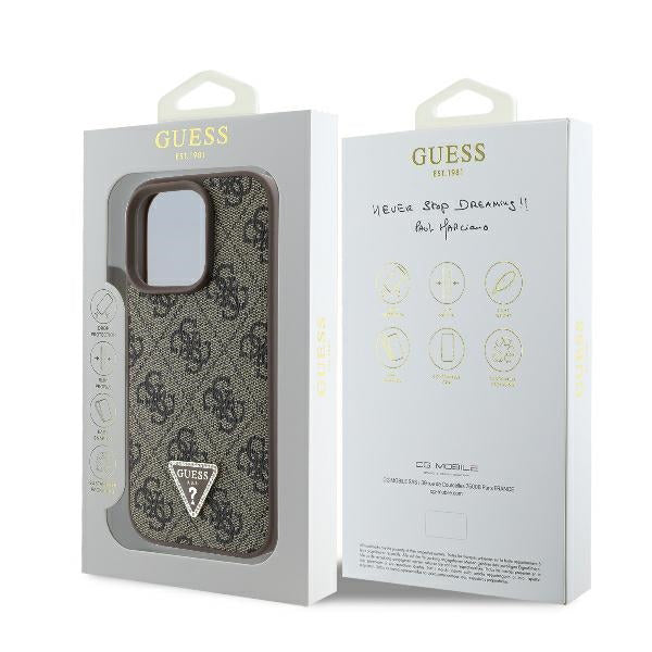 Étui pour Apple iPhone 16 Pro, Guess, 4G Triangle Strass, Marron