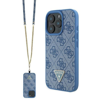 Étui pour Apple iPhone 16 Pro, Guess, Crossbody 4G Triangle Strass, Bleu