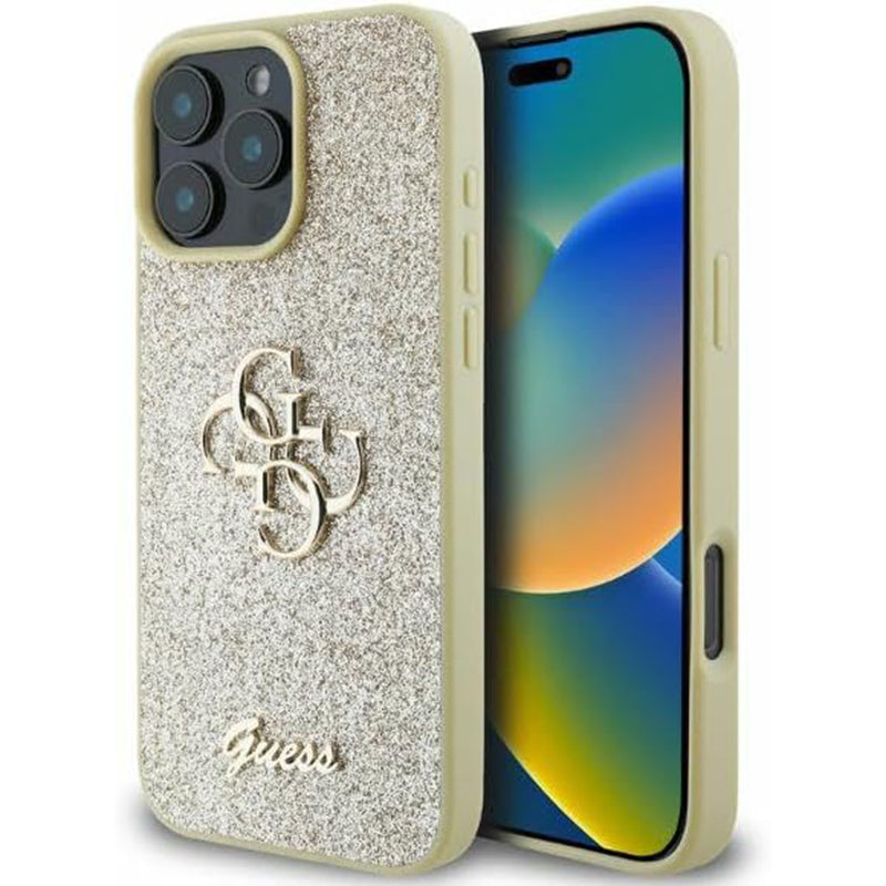 Case for Apple iPhone 16 Pro, Guess, Fixed Glitter Big 4G, Gold