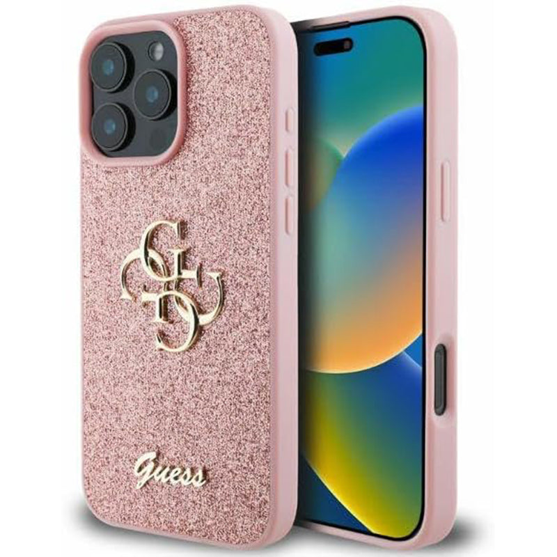 Étui pour Apple iPhone 16 Pro, Guess, Fixed Glitter Big 4G, Rose