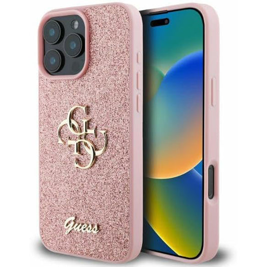 Étui pour Apple iPhone 16 Pro, Guess, Fixed Glitter Big 4G, Rose