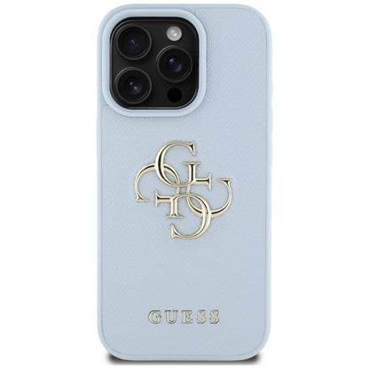Housse pour Apple iPhone 16 Pro, Guess, Grained Big 4G Logo Small Classic Logo, Bleue
