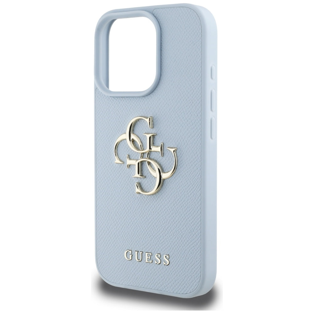 Housse pour Apple iPhone 16 Pro, Guess, Grained Big 4G Logo Small Classic Logo, Bleue