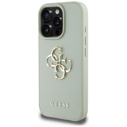 Housse pour Apple iPhone 16 Pro, Guess, Grained Big 4G Logo Small Classic Logo, Vert