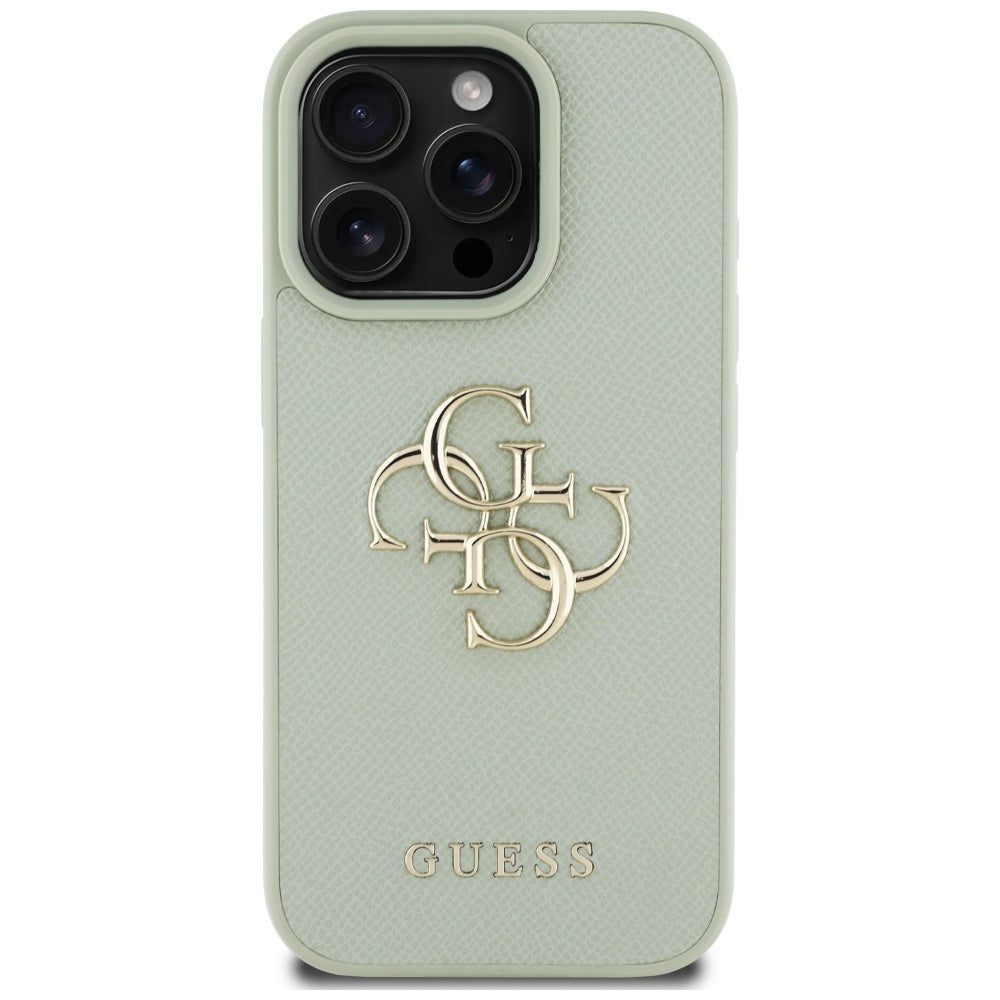 Housse pour Apple iPhone 16 Pro, Guess, Grained Big 4G Logo Small Classic Logo, Vert