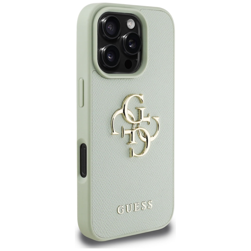Housse pour Apple iPhone 16 Pro, Guess, Grained Big 4G Logo Small Classic Logo, Vert