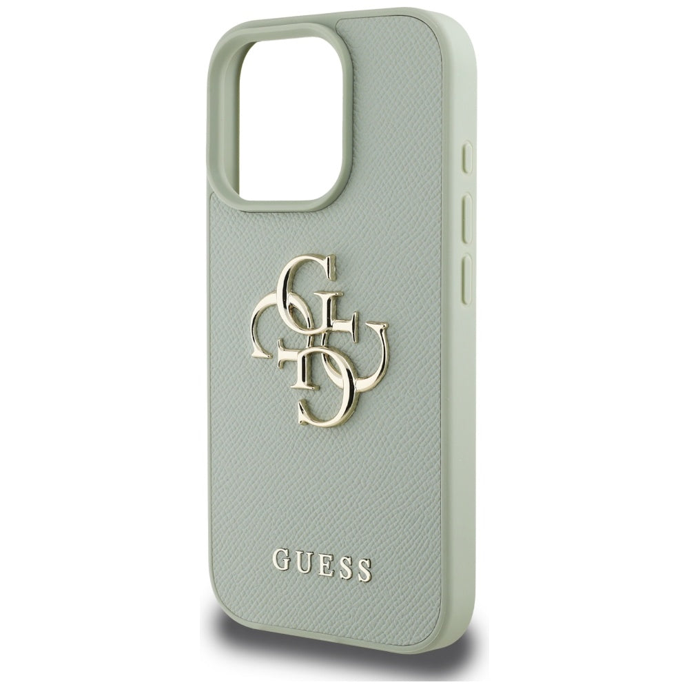 Housse pour Apple iPhone 16 Pro, Guess, Grained Big 4G Logo Small Classic Logo, Vert