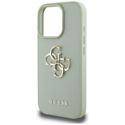 Housse pour Apple iPhone 16 Pro, Guess, Grained Big 4G Logo Small Classic Logo, Vert