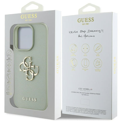Housse pour Apple iPhone 16 Pro, Guess, Grained Big 4G Logo Small Classic Logo, Vert