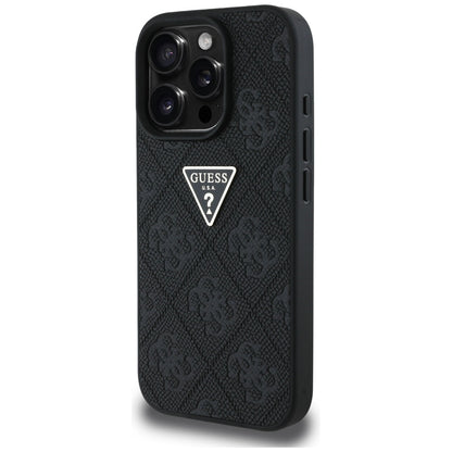 Étui pour Apple iPhone 16 Pro, Guess, Hot Stamp 4G Pattern Triangle Logo, Noir