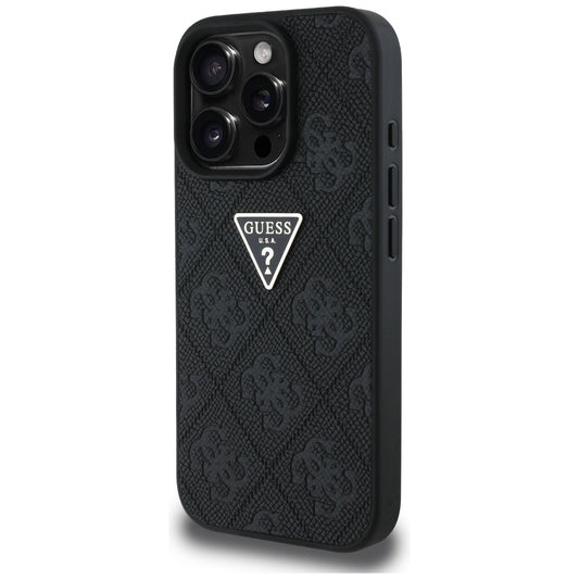 Étui pour Apple iPhone 16 Pro, Guess, Hot Stamp 4G Pattern Triangle Logo, Noir