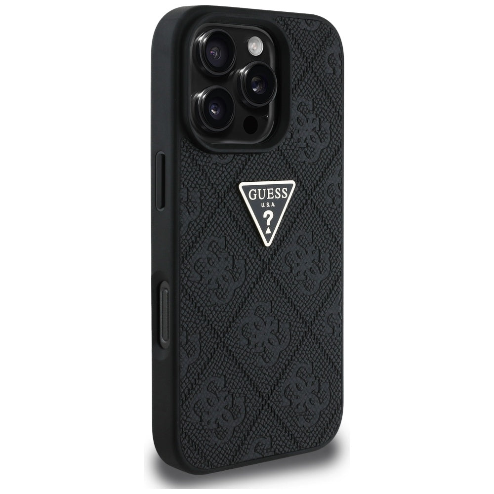 Étui pour Apple iPhone 16 Pro, Guess, Hot Stamp 4G Pattern Triangle Logo, Noir