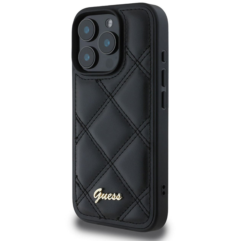 Étui pour Apple iPhone 16 Pro, Guess, Logo Métallique Matelassé, Noir