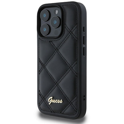 Étui pour Apple iPhone 16 Pro, Guess, Logo Métallique Matelassé, Noir