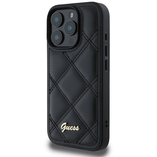 Étui pour Apple iPhone 16 Pro, Guess, Logo Métallique Matelassé, Noir