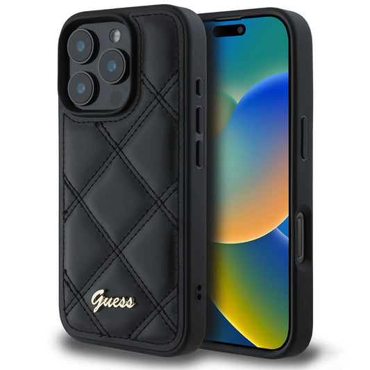 Étui pour Apple iPhone 16 Pro, Guess, Logo Métallique Matelassé, Noir
