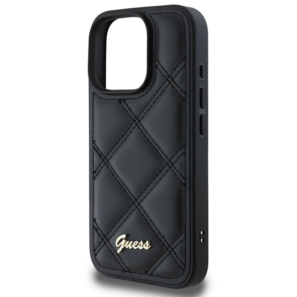 Étui pour Apple iPhone 16 Pro, Guess, Logo Métallique Matelassé, Noir