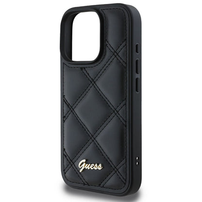 Étui pour Apple iPhone 16 Pro, Guess, Logo Métallique Matelassé, Noir