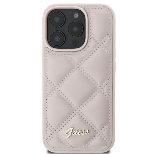 Étui pour Apple iPhone 16 Pro, Guess, Logo Métallique Matelassé, Rose