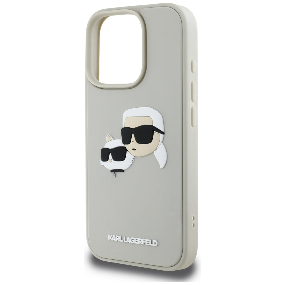 Étui pour Apple iPhone 16 Pro, Karl Lagerfeld, 3D Rubber Karl & Choupette, Beige