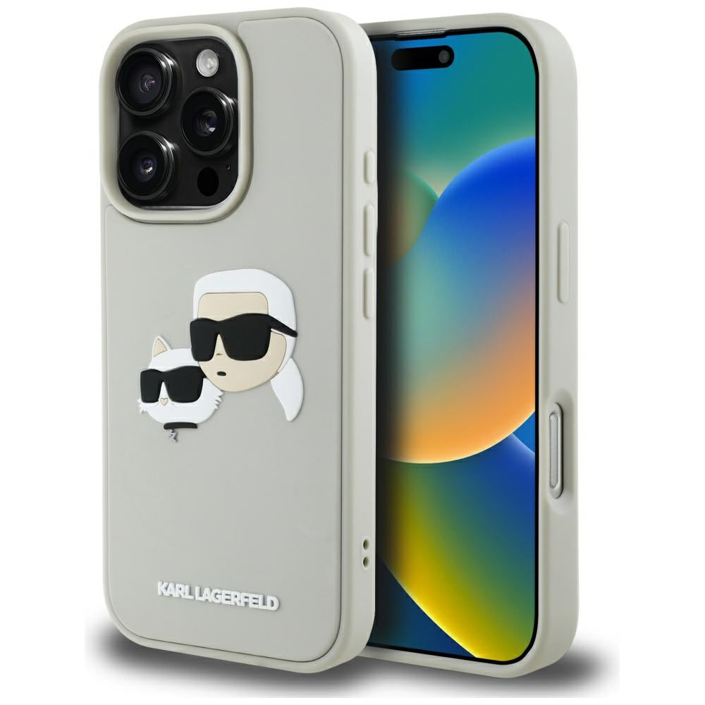 Étui pour Apple iPhone 16 Pro, Karl Lagerfeld, 3D Rubber Karl & Choupette, Beige