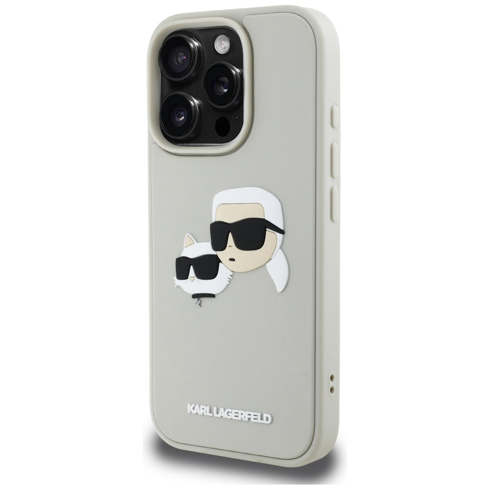 Étui pour Apple iPhone 16 Pro, Karl Lagerfeld, 3D Rubber Karl & Choupette, Beige