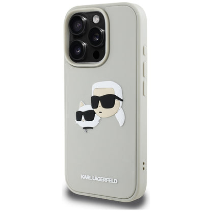 Étui pour Apple iPhone 16 Pro, Karl Lagerfeld, 3D Rubber Karl & Choupette, Beige