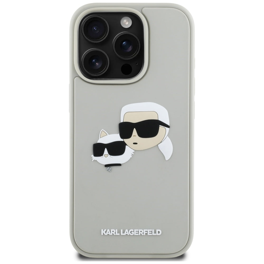 Étui pour Apple iPhone 16 Pro, Karl Lagerfeld, 3D Rubber Karl & Choupette, Beige