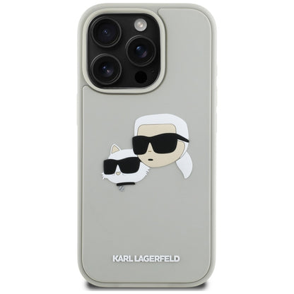 Étui pour Apple iPhone 16 Pro, Karl Lagerfeld, 3D Rubber Karl & Choupette, Beige