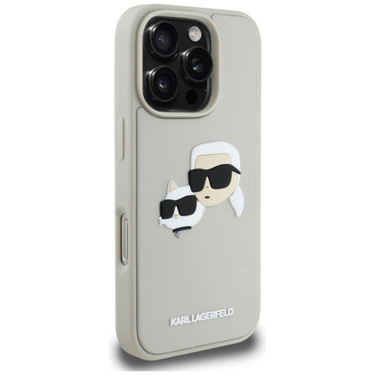 Étui pour Apple iPhone 16 Pro, Karl Lagerfeld, 3D Rubber Karl & Choupette, Beige