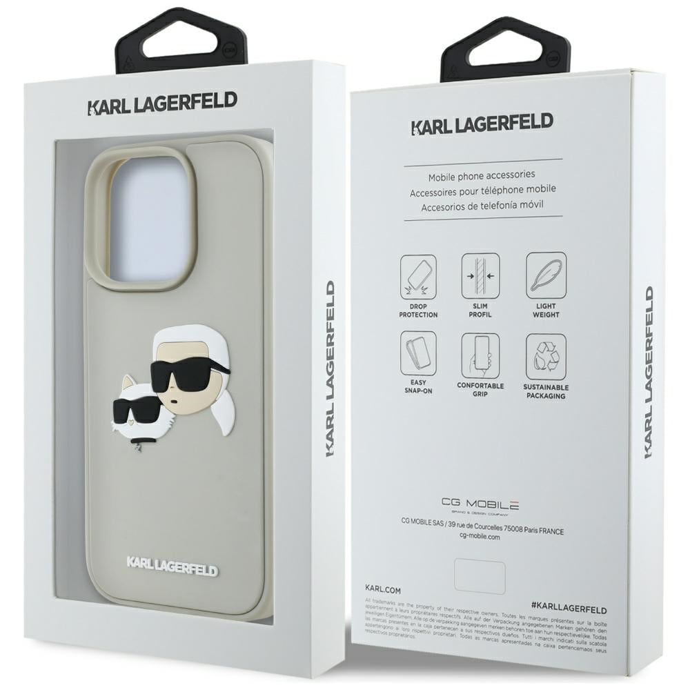 Étui pour Apple iPhone 16 Pro, Karl Lagerfeld, 3D Rubber Karl & Choupette, Beige