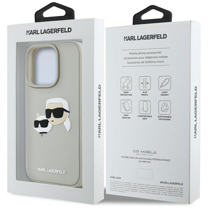 Étui pour Apple iPhone 16 Pro, Karl Lagerfeld, 3D Rubber Karl & Choupette, Beige