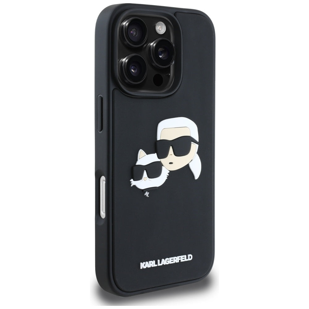Étui pour Apple iPhone 16 Pro, Karl Lagerfeld, 3D Rubber Karl & Choupette, Noir