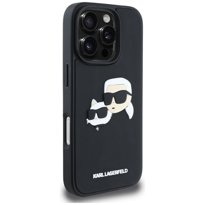 Étui pour Apple iPhone 16 Pro, Karl Lagerfeld, 3D Rubber Karl & Choupette, Noir