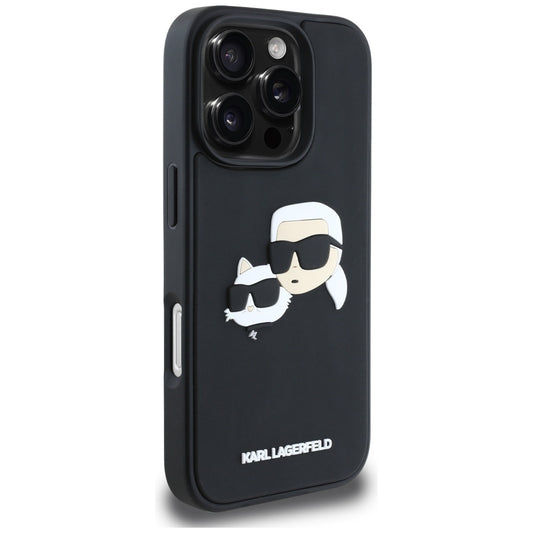 Étui pour Apple iPhone 16 Pro, Karl Lagerfeld, 3D Rubber Karl & Choupette, Noir