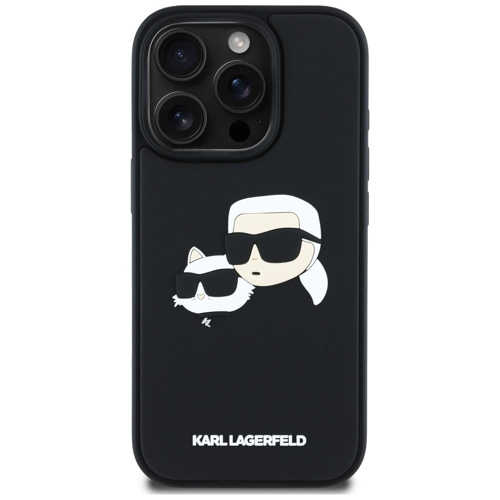 Étui pour Apple iPhone 16 Pro, Karl Lagerfeld, 3D Rubber Karl & Choupette, Noir