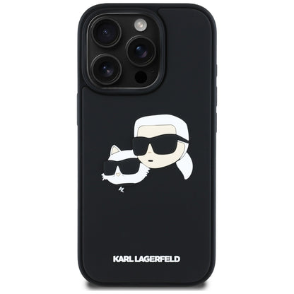 Étui pour Apple iPhone 16 Pro, Karl Lagerfeld, 3D Rubber Karl & Choupette, Noir