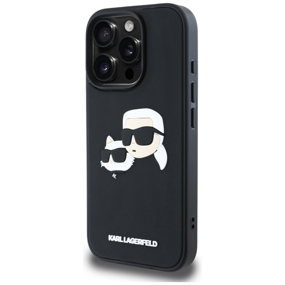 Étui pour Apple iPhone 16 Pro, Karl Lagerfeld, 3D Rubber Karl & Choupette, Noir